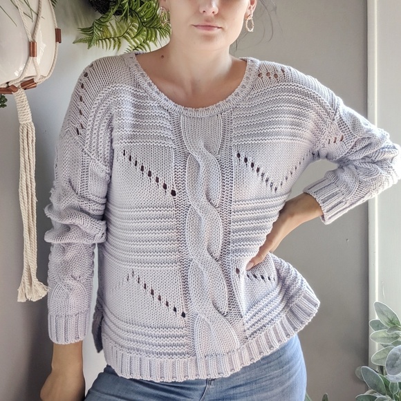 525 America Ice Blue Cable Knit Sweater 